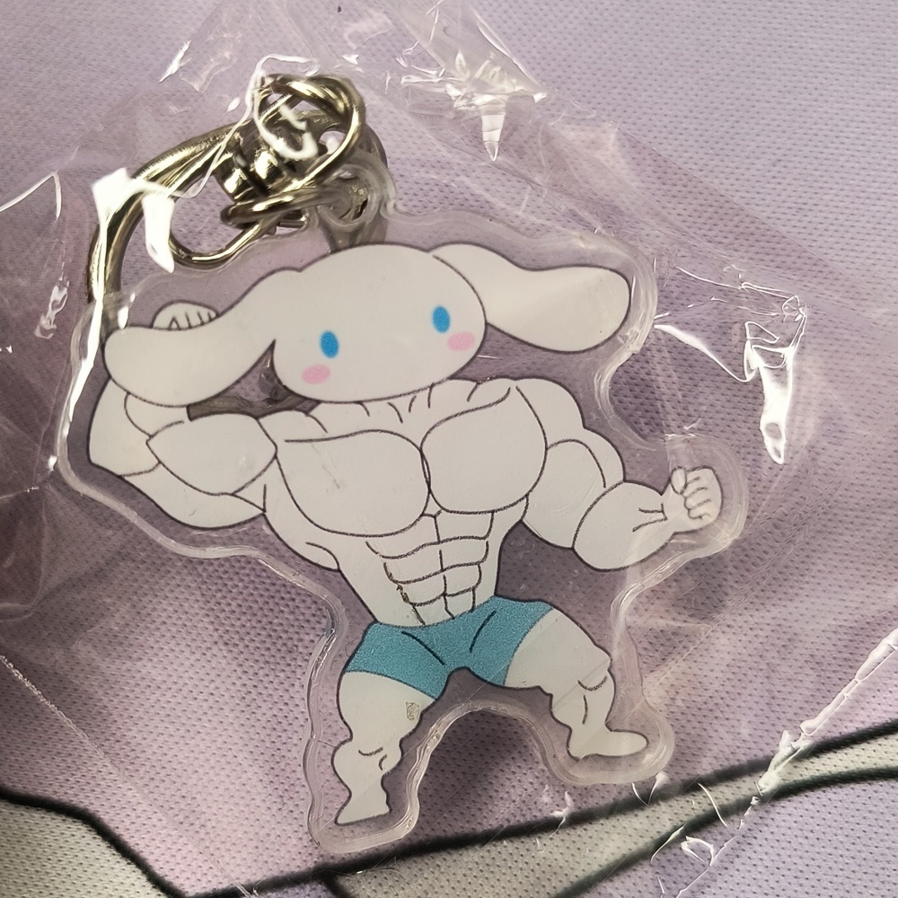 Cute Muscle Bunny Keychain Sanrio Cinnamaroll